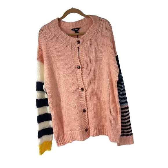 J. NNA Pink Color Block Button Up Cardigan Sweater Sz L‎ NWT Women’s - Picture 1 of 9